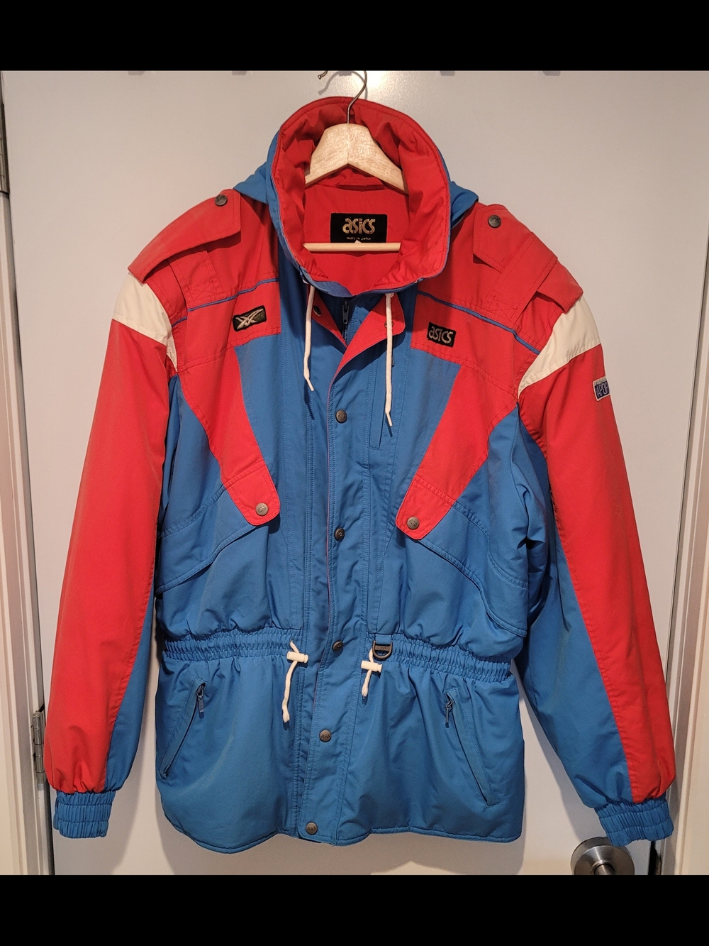 Vintage ASICS Blue & Red Hooded Ski Jacket Made In Japan